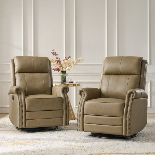 Anouschka 30.5" Wide Swivel Rocking Genuine Leather Manual Recliner (Set of 2)